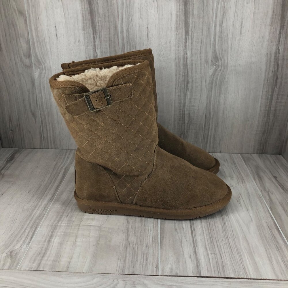 BearPaw Boots Womens 9 Brown Suede Slip On Lined Winter